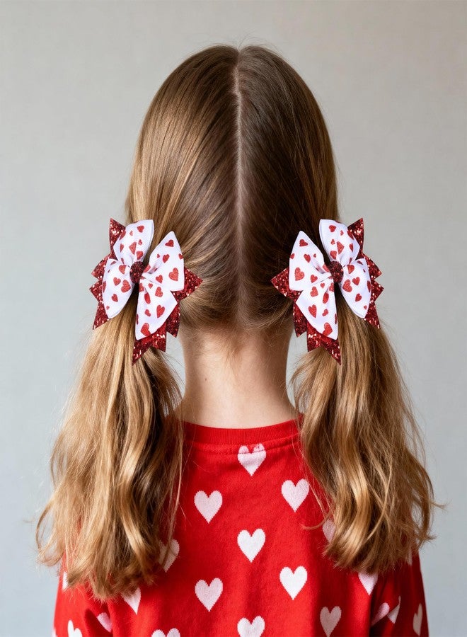 KCHIES Glittery Valentines Hair Bow Clips 2pcs 3.5in Red Heart Ribbon Bow Alligator Barrettes for Toddler Teen Flower Girls Women Wedding Party Dress Decor Accessories Birthday Gift - Image 5